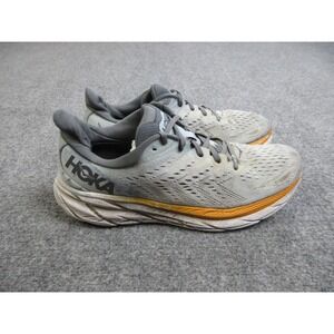 Hoka One One Clifton 8 Shoes Mens Size 12D Gray Orange Running Athletic Sneakers